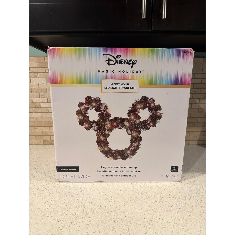 Disney Mickey Mouse LED Poinsettia‎ Wreath Holiday